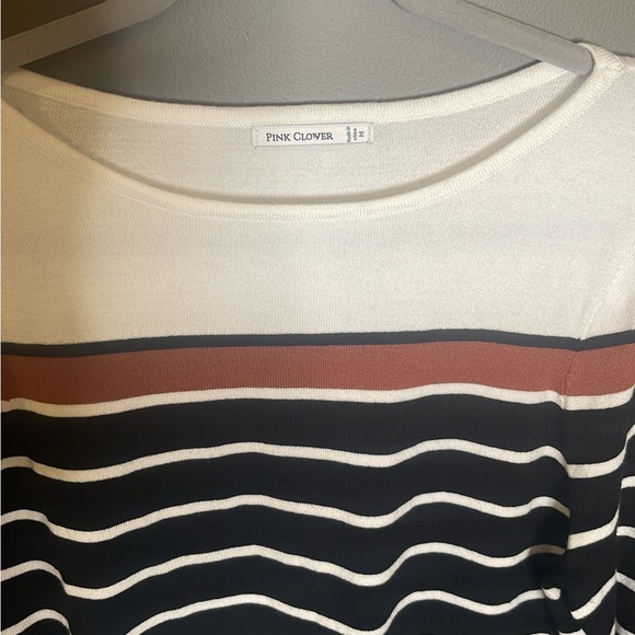 Pink Clover, size M, Black, white, brown, striped sweater. - Picture 4 of 4